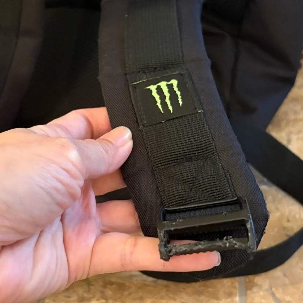 MONSTER ENERGY Black Backpack 16”x19”-Shows Wear